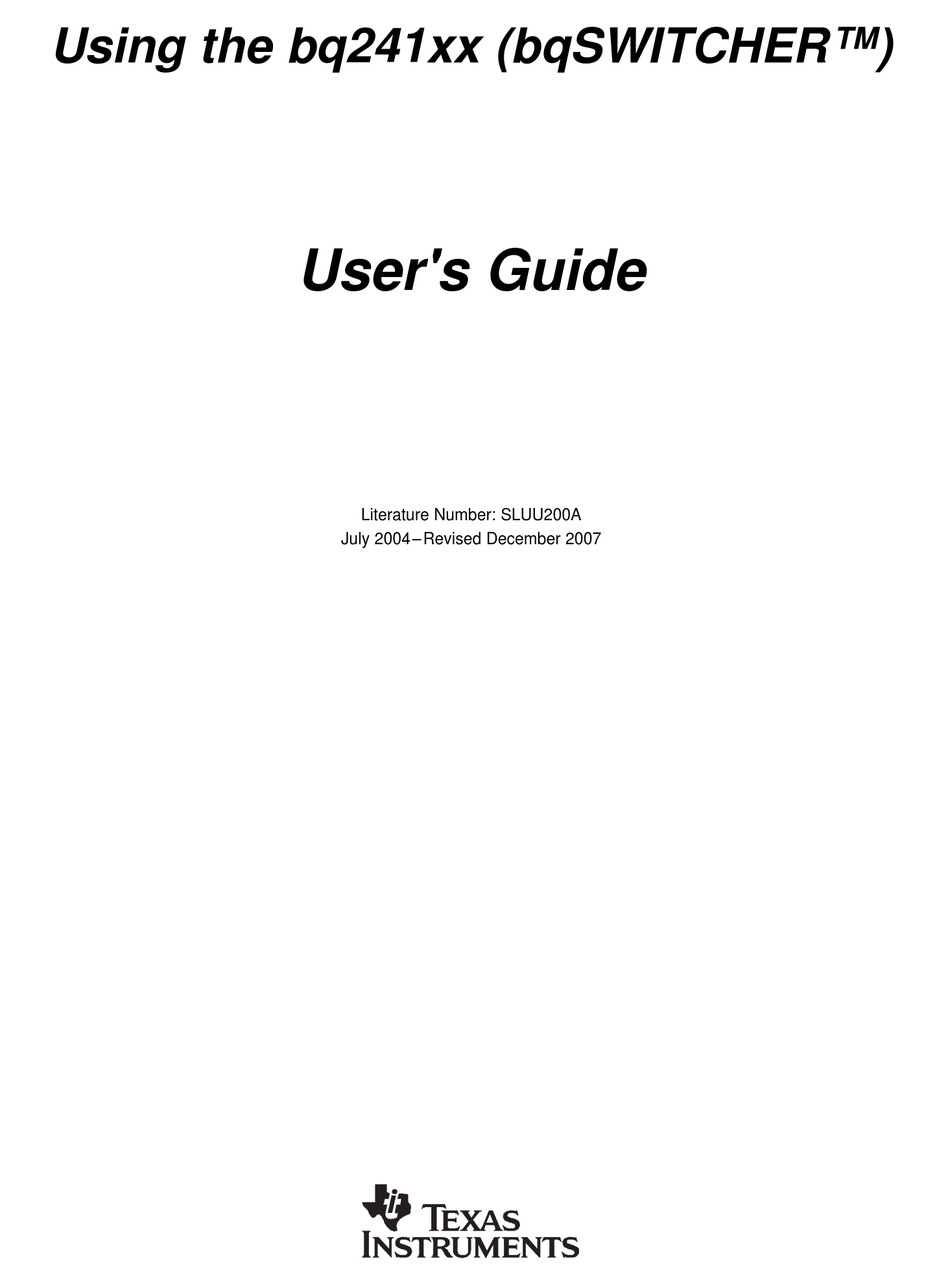 TEXAS INSTRUMENTS BQSWITCHER BQ241 SERIES USER MANUAL Pdf Download ...