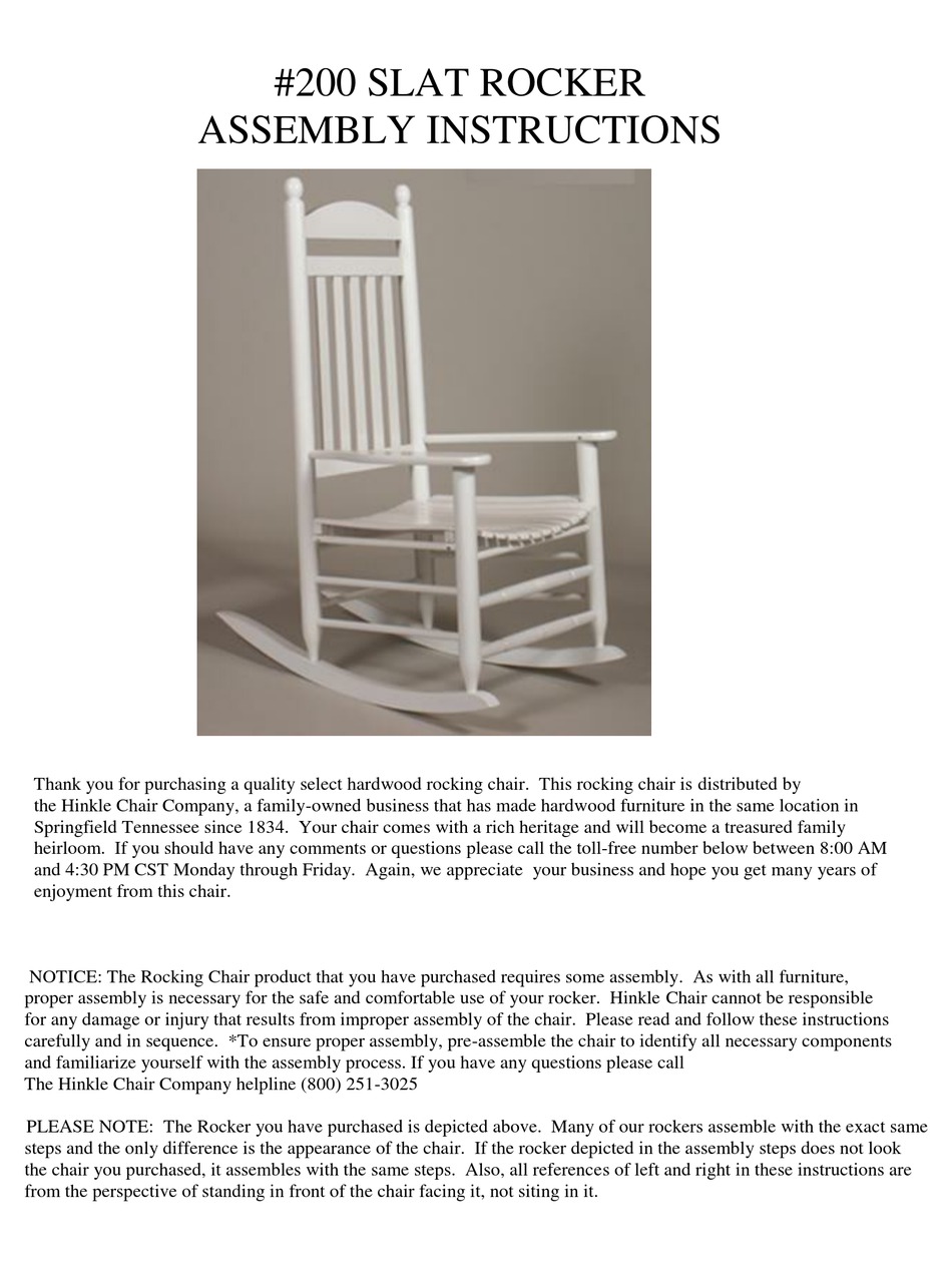HINKLE CHAIR COMPANY 200 SLAT ROCKER ASSEMBLY INSTRUCTIONS MANUAL Pdf