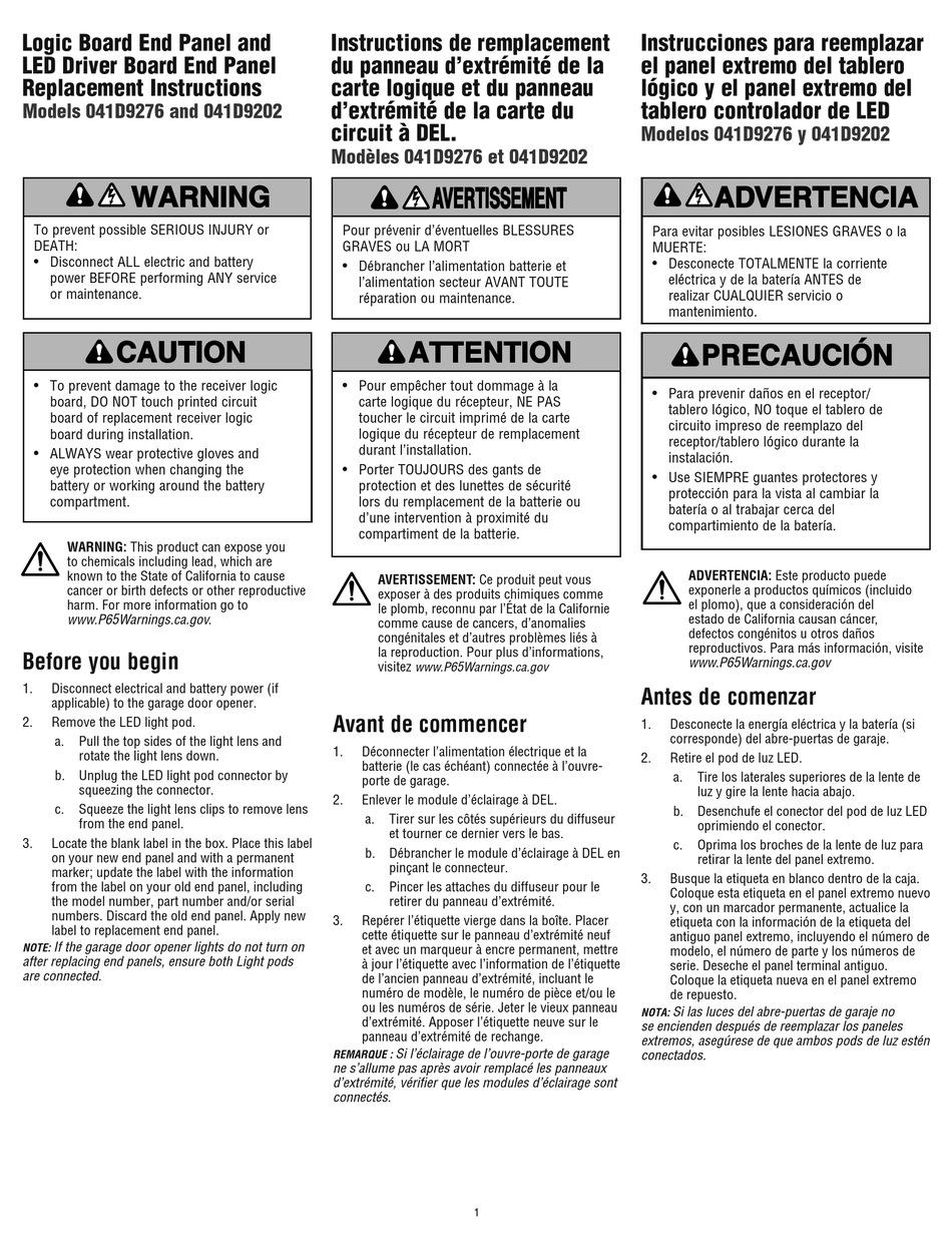 CHAMBERLAIN 041D9276 REPLACEMENT INSTRUCTIONS Pdf Download | ManualsLib