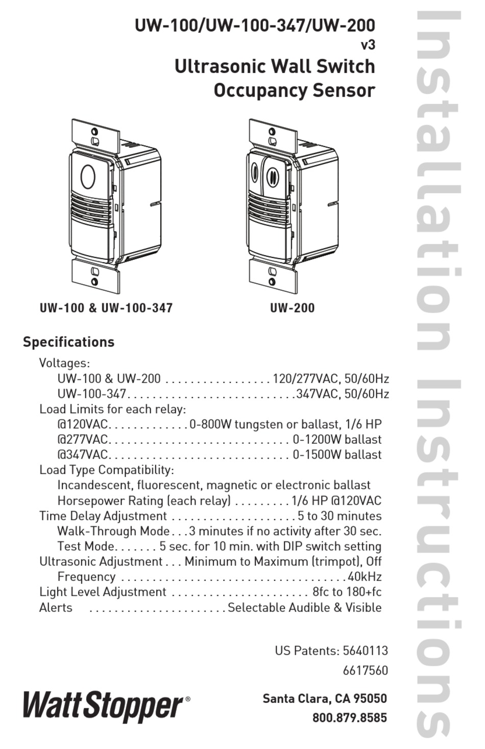 LEGRAND WATTSTOPPER UW-100 INSTALLATION INSTRUCTIONS MANUAL Pdf ...