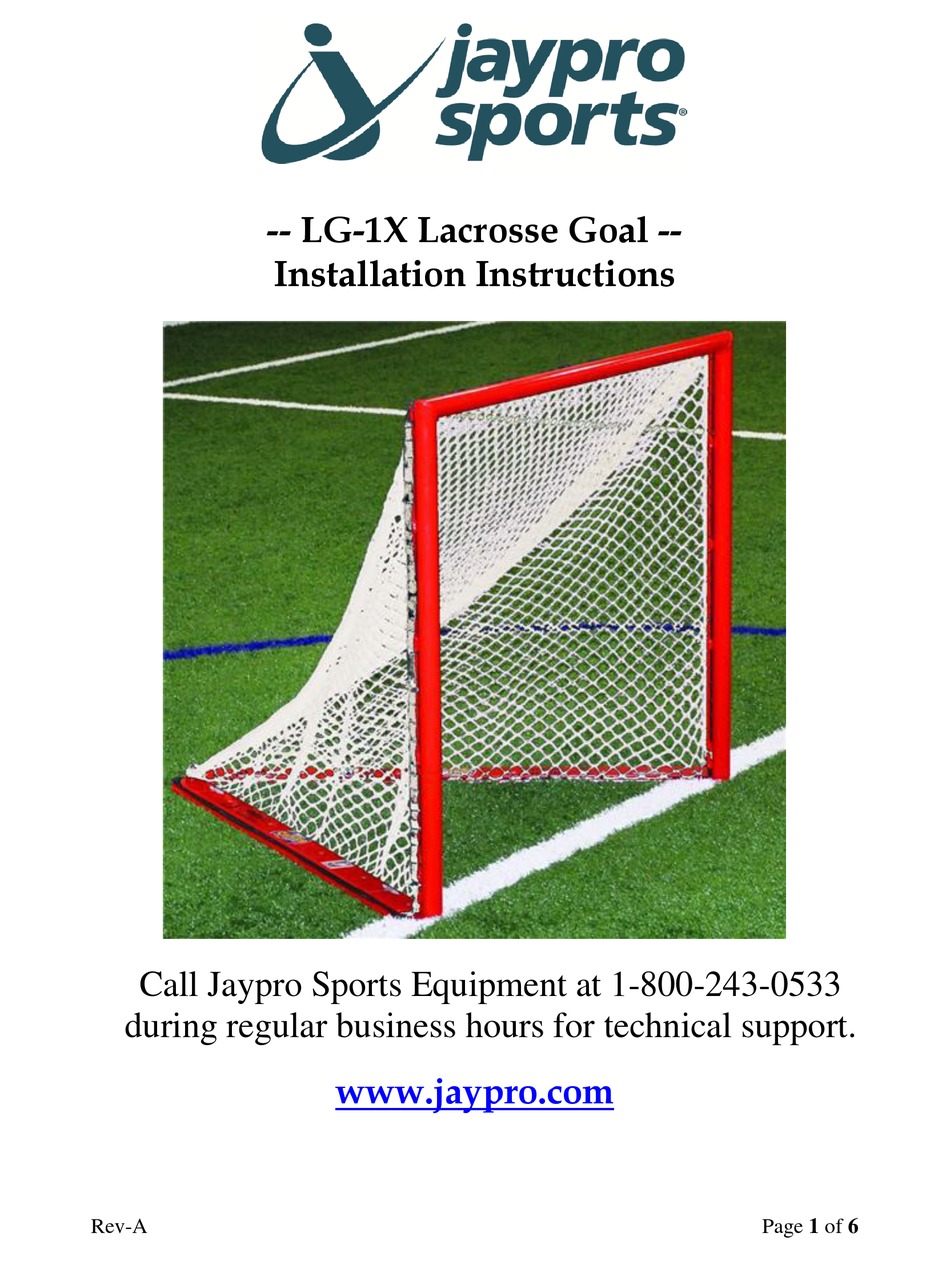 JAYPRO SPORTS LG1X LACROSSE GOAL INSTALLATION INSTRUCTIONS MANUAL Pdf