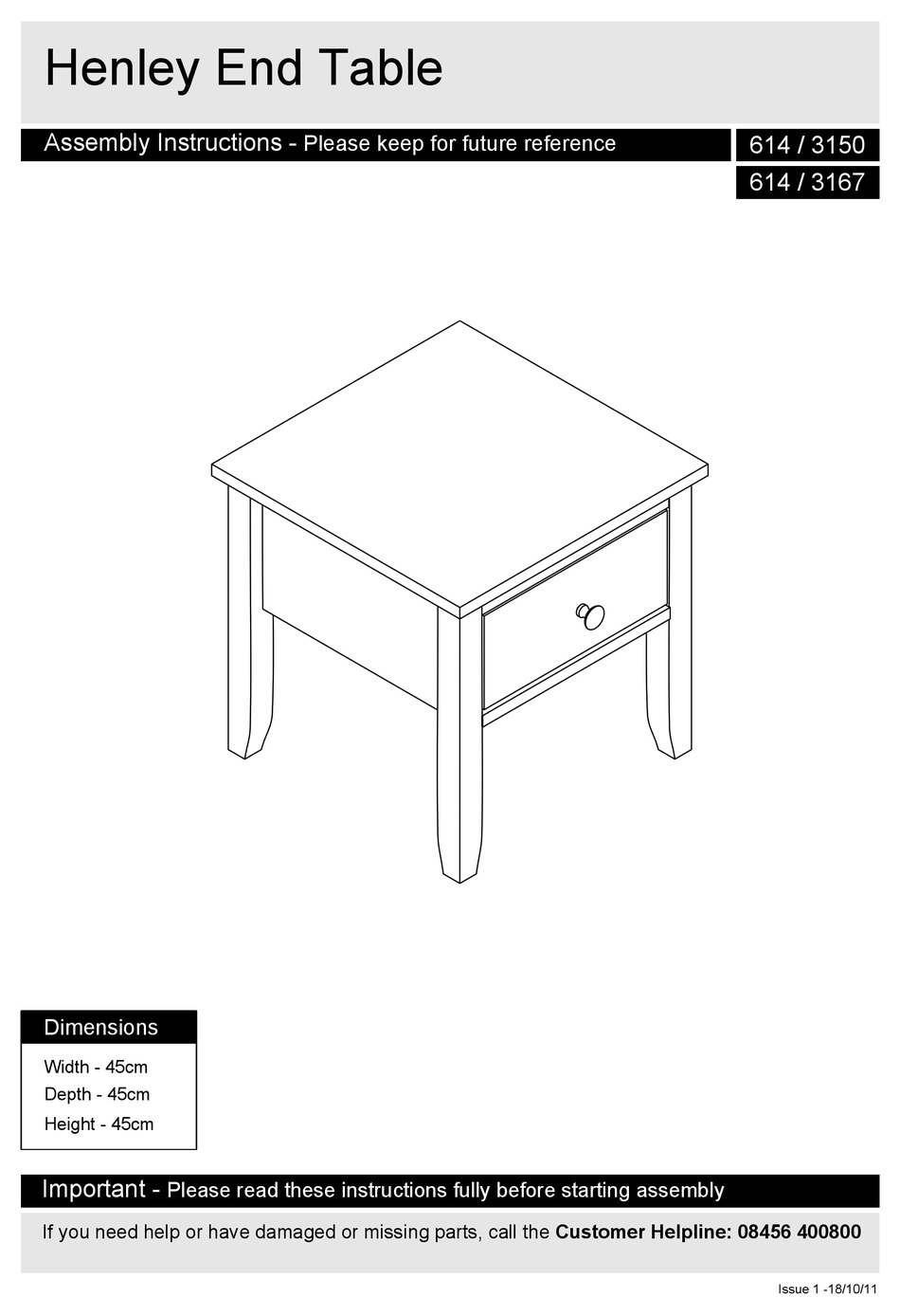 ARGOS HENLEY END TABLE 614/3150 ASSEMBLY INSTRUCTIONS MANUAL Pdf