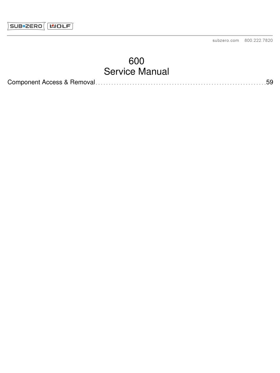 SUB-ZERO 600-2 SERIES SERVICE MANUAL Pdf Download | ManualsLib