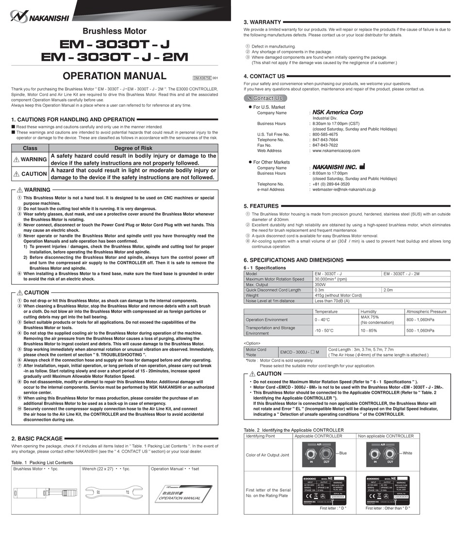 NAKANISHI EM-3030T-J OPERATION MANUAL Pdf Download | ManualsLib