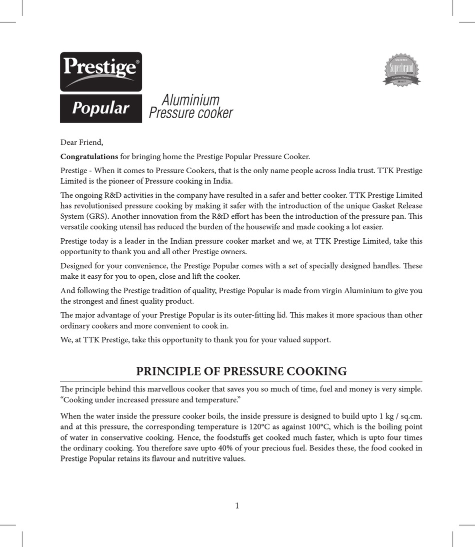 prestige-popular-quick-start-manual-pdf-download-manualslib