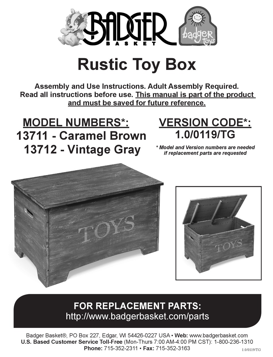 BADGER BASKET RUSTIC TOY BOX ASSEMBLY AND USE INSTRUCTIONS Pdf Download
