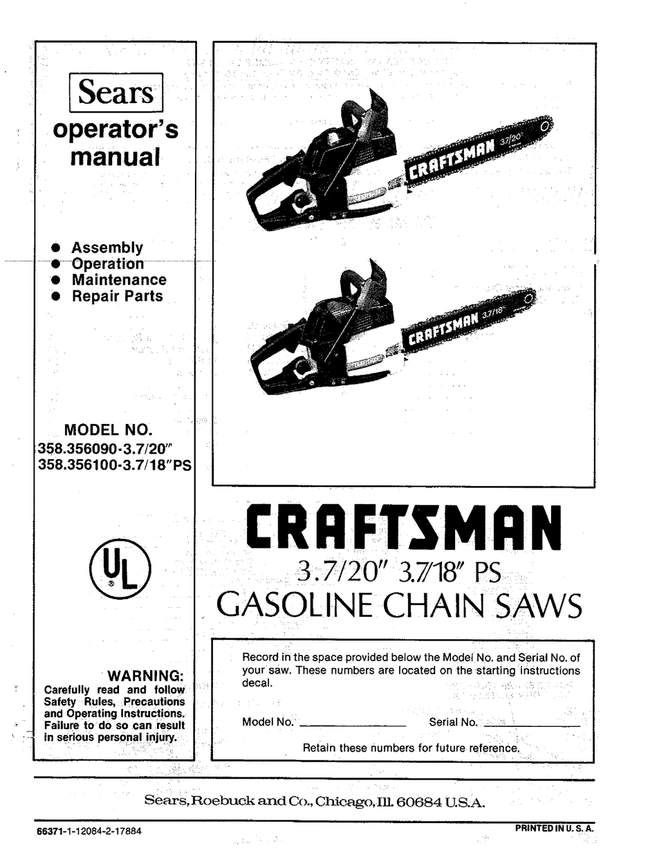 Sears 358 356090 3 7 20 Operator S Manual Pdf Download Manualslib