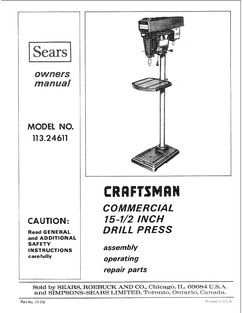 SEARS CRAFTSMAN 113.24611 OWNER'S MANUAL Pdf Download | ManualsLib