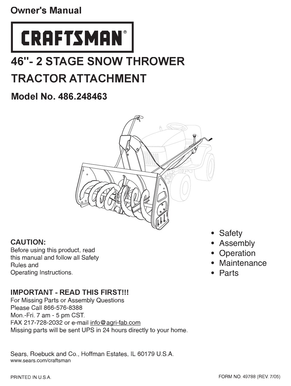 Craftsman 486 248463 Owner S Manual Pdf Download Manualslib