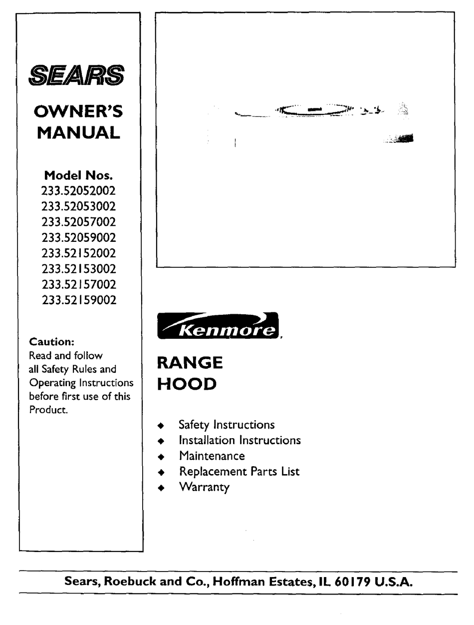 Kenmore range deals hood model 233