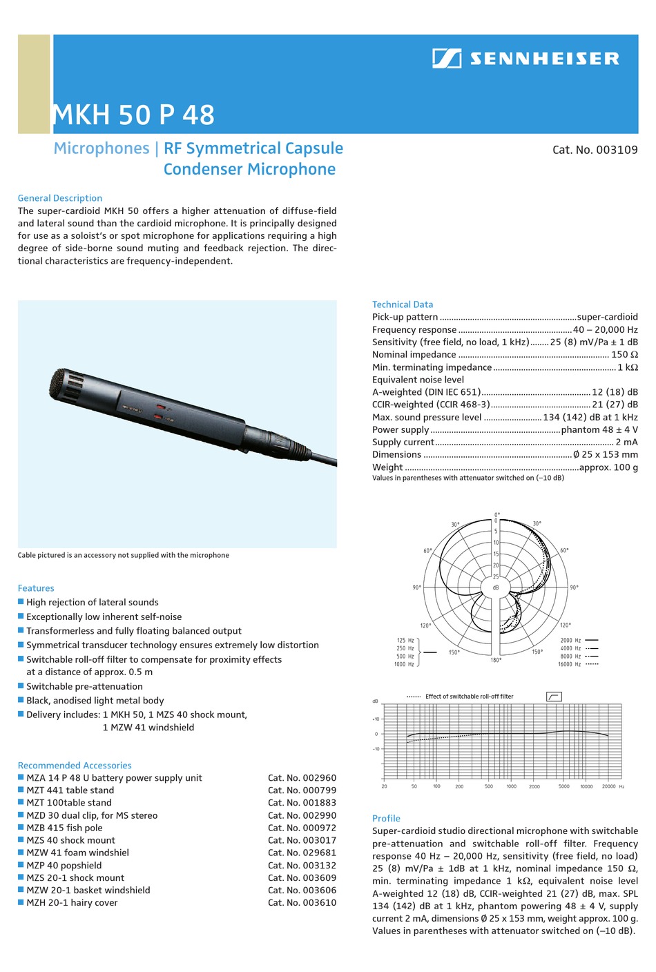 SENNHEISER MKH MKH 50-P48 USER MANUAL 