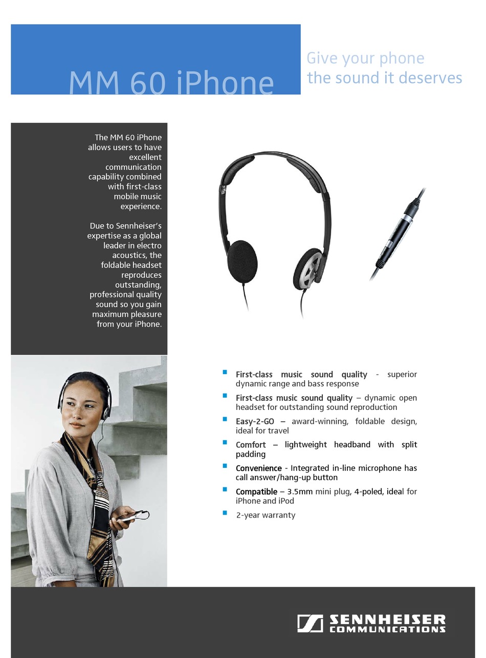 SENNHEISER MM MM 60 IPHONE SPECIFICATIONS Pdf Download ManualsLib