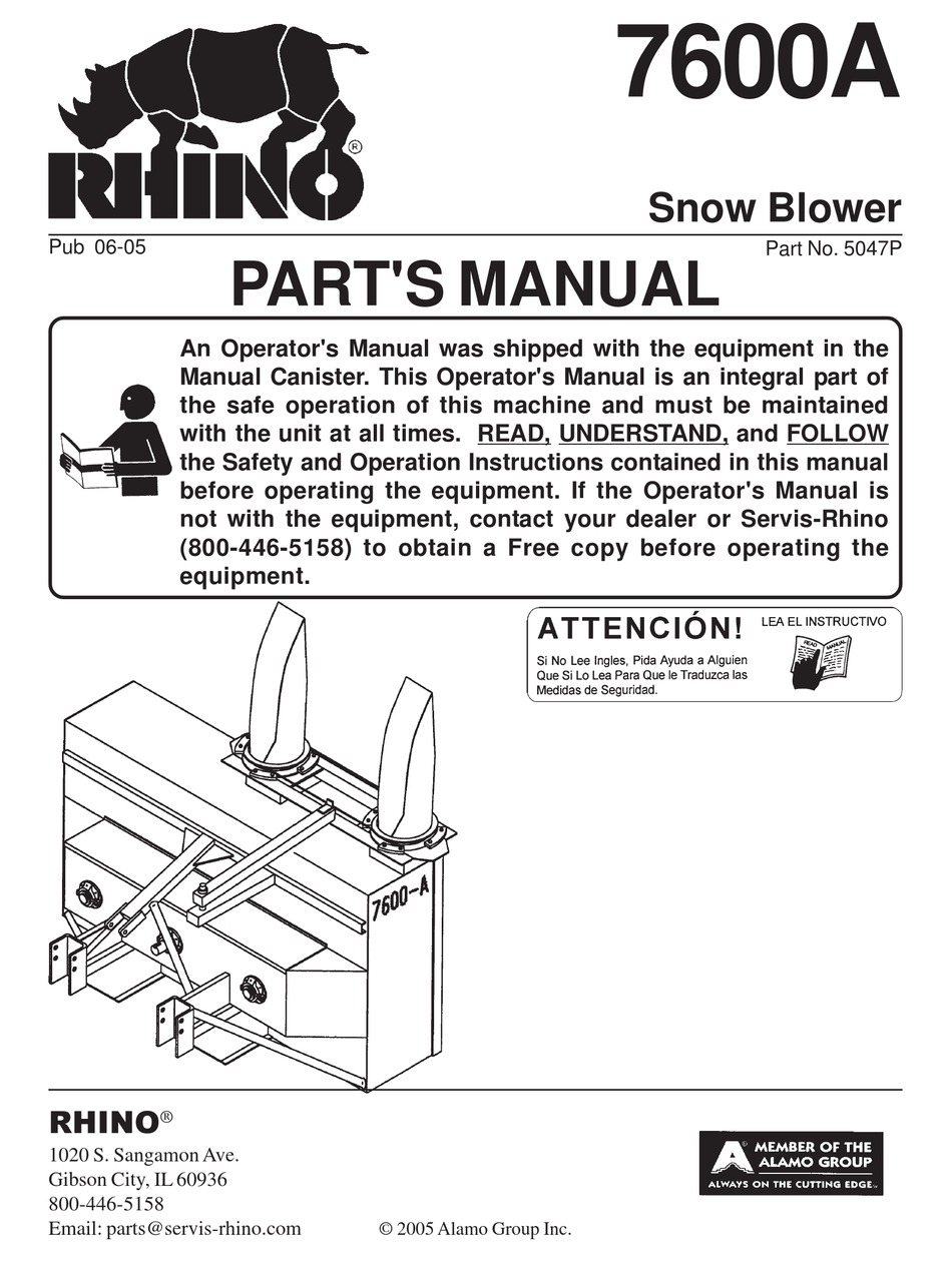 RHINO 7600A PARTS MANUAL Pdf Download | ManualsLib