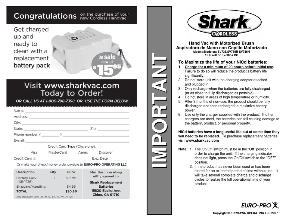 SHARK SV736 OWNER'S MANUAL Pdf Download 