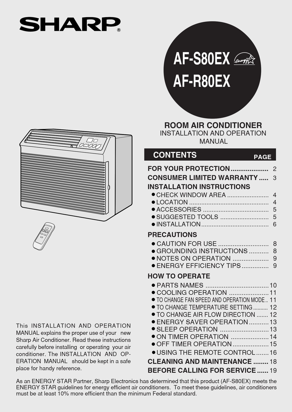 SHARP AFR80EX INSTALLATION AND OPERATION MANUAL Pdf Download ManualsLib