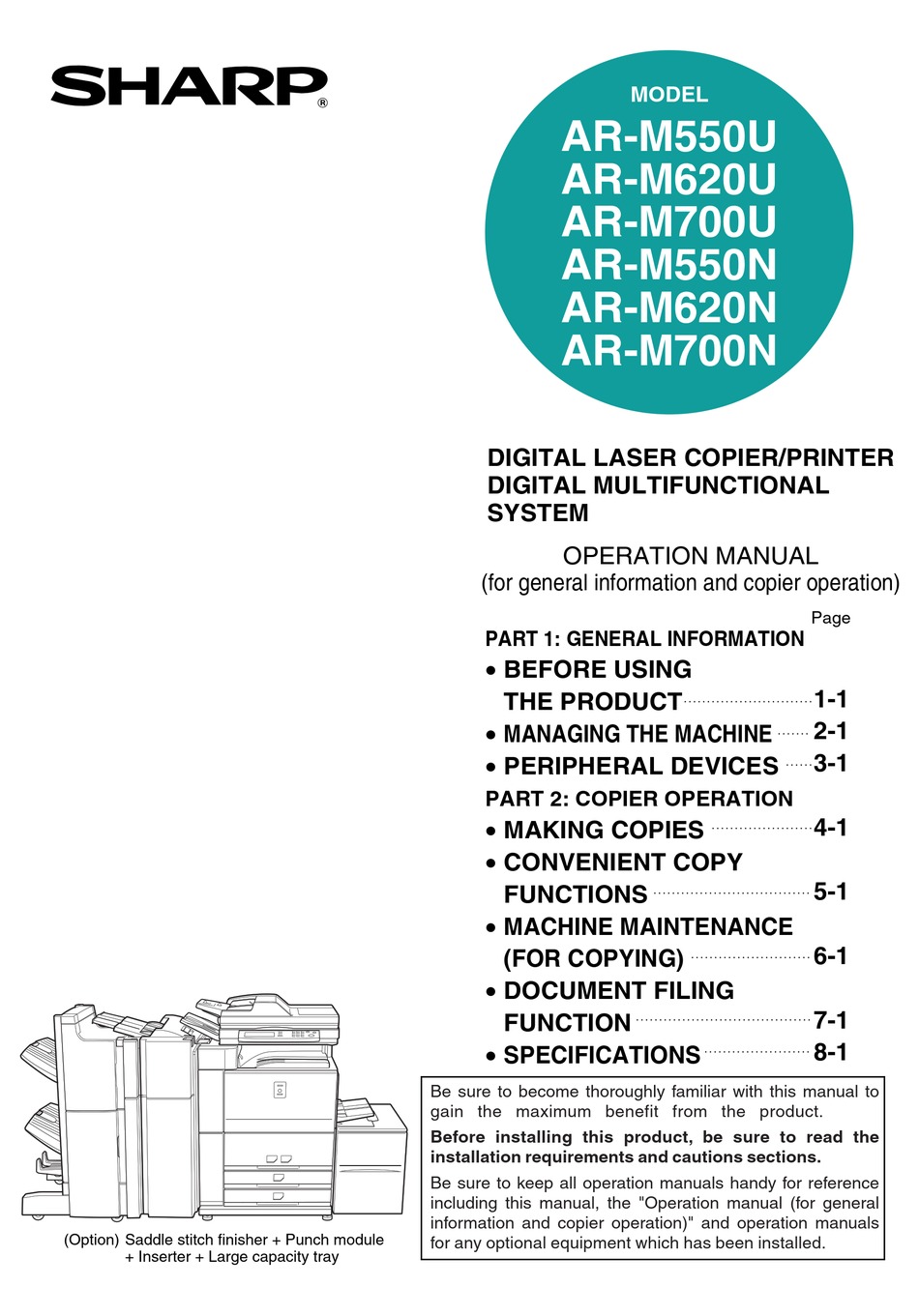 SHARP AR-M550N OPERATION MANUAL Pdf Download | ManualsLib