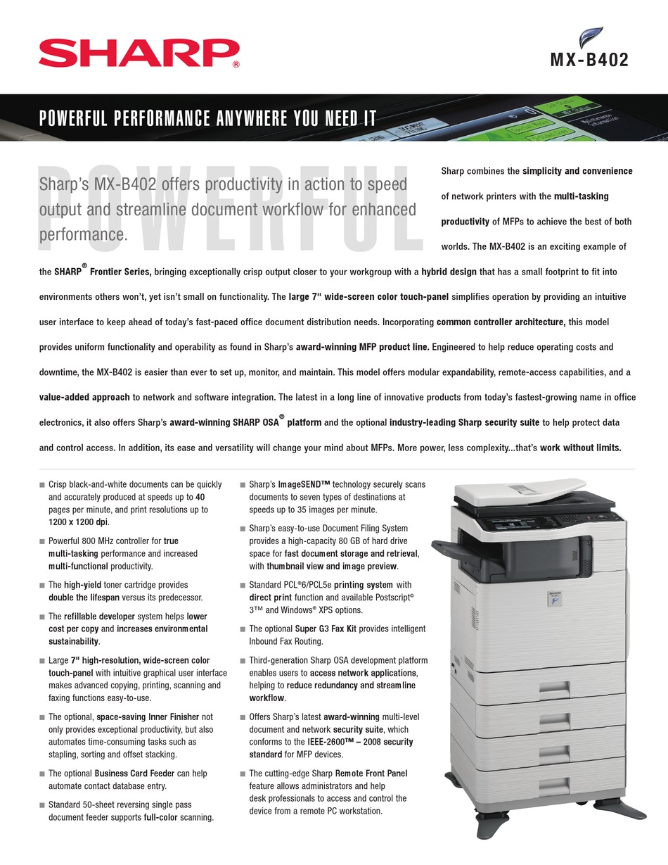SHARP MX-B402 SPECIFICATION SHEET Pdf Download | ManualsLib
