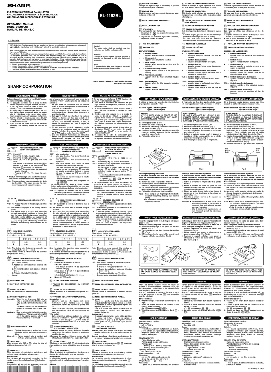 SHARP EL1192BL OPERATION MANUAL Pdf Download ManualsLib