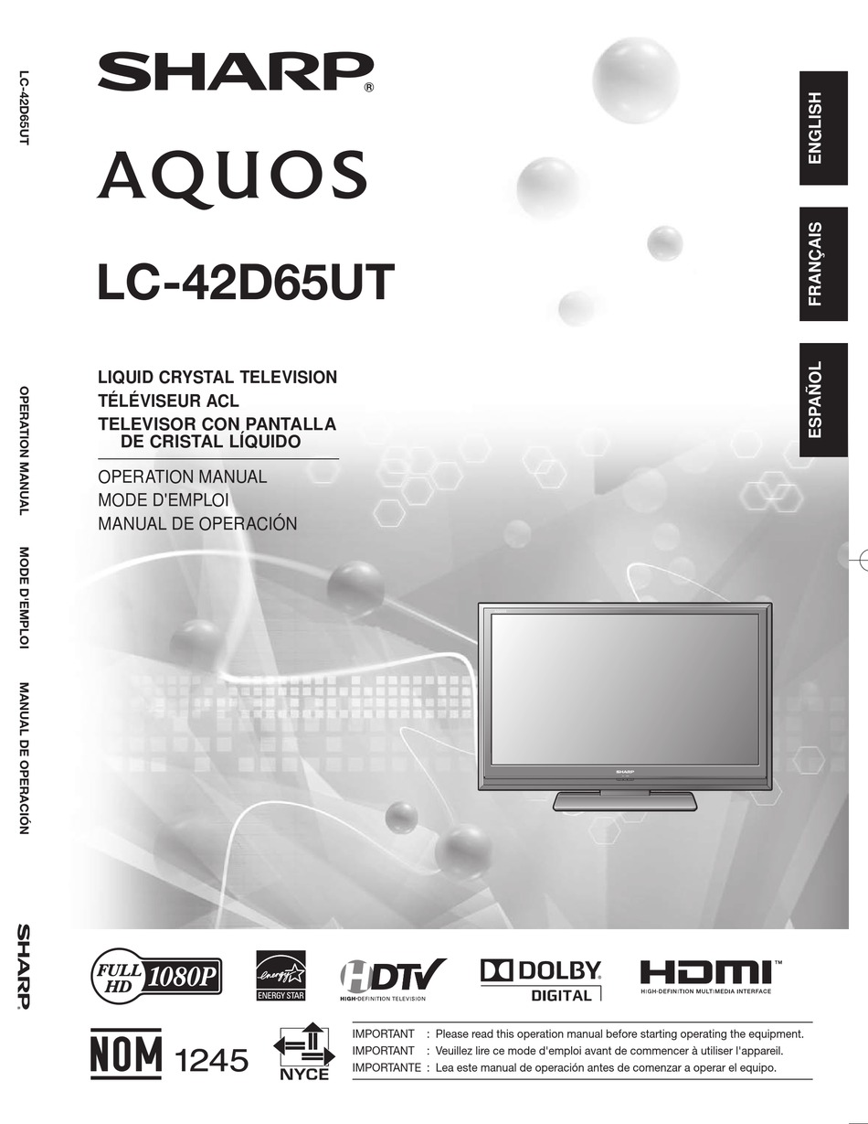 SHARP AQUOS LC 42D65UT OPERATION MANUAL Pdf Download | ManualsLib