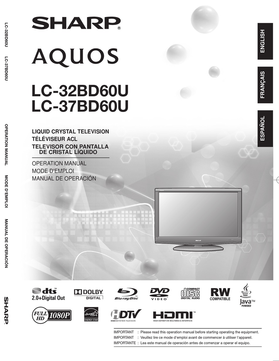 Sharp Aquos Lc 37bd60u Operation Manual Pdf Download Manualslib