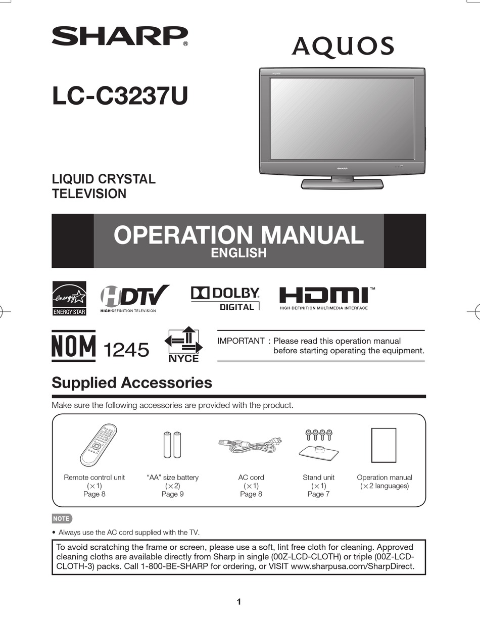 SHARP AQUOS LC-C3237U OPERATION MANUAL Pdf Download | ManualsLib