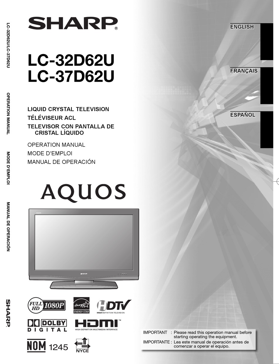 SHARP AQUOS LC-32D62U OPERATION MANUAL Pdf Download | ManualsLib