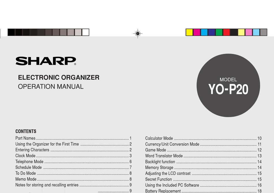 SHARP YOP20 OPERATION MANUAL Pdf Download ManualsLib