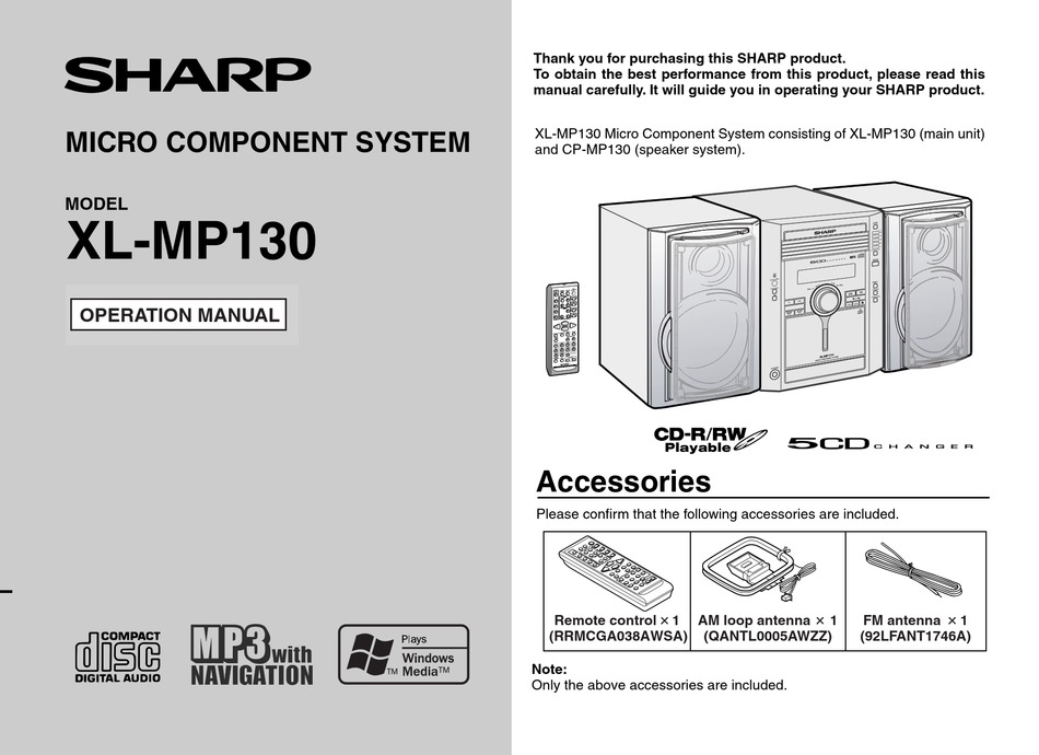 Sharp Xl Mp130 Operation Manual Pdf Download Manualslib