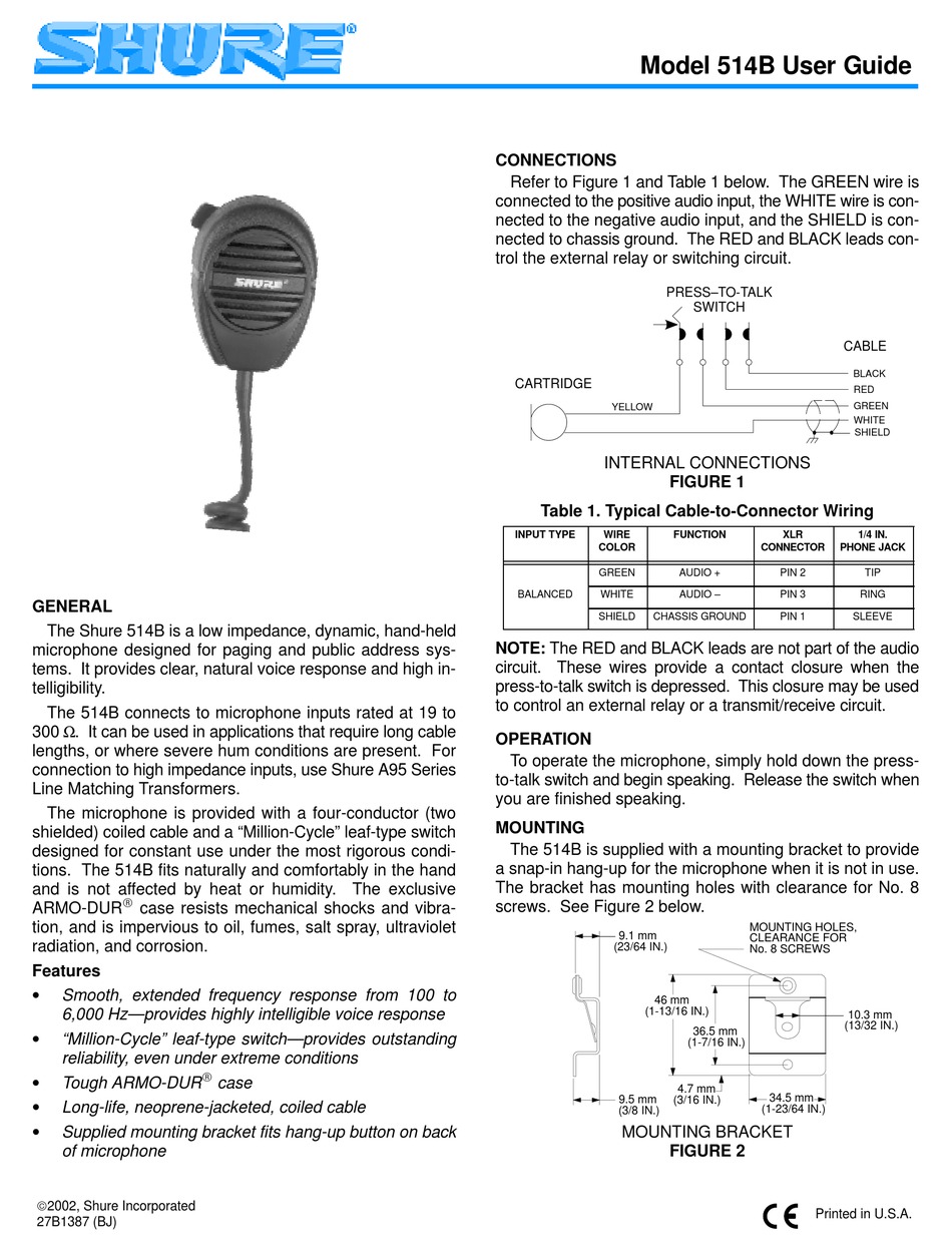 SHURE 514B USER MANUAL Pdf Download ManualsLib