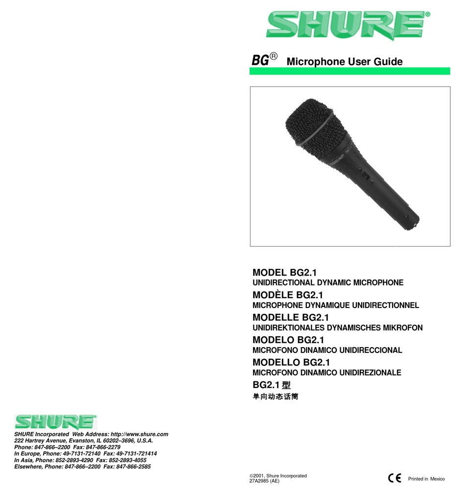 Shure Bg2 1 User Manual Pdf Download Manualslib