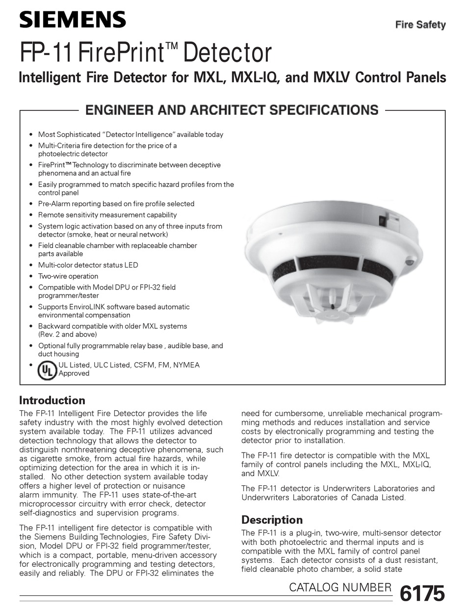 SIEMENS FP-11 INTELLIGENT SMOKE DETECTOR Used From Working System 