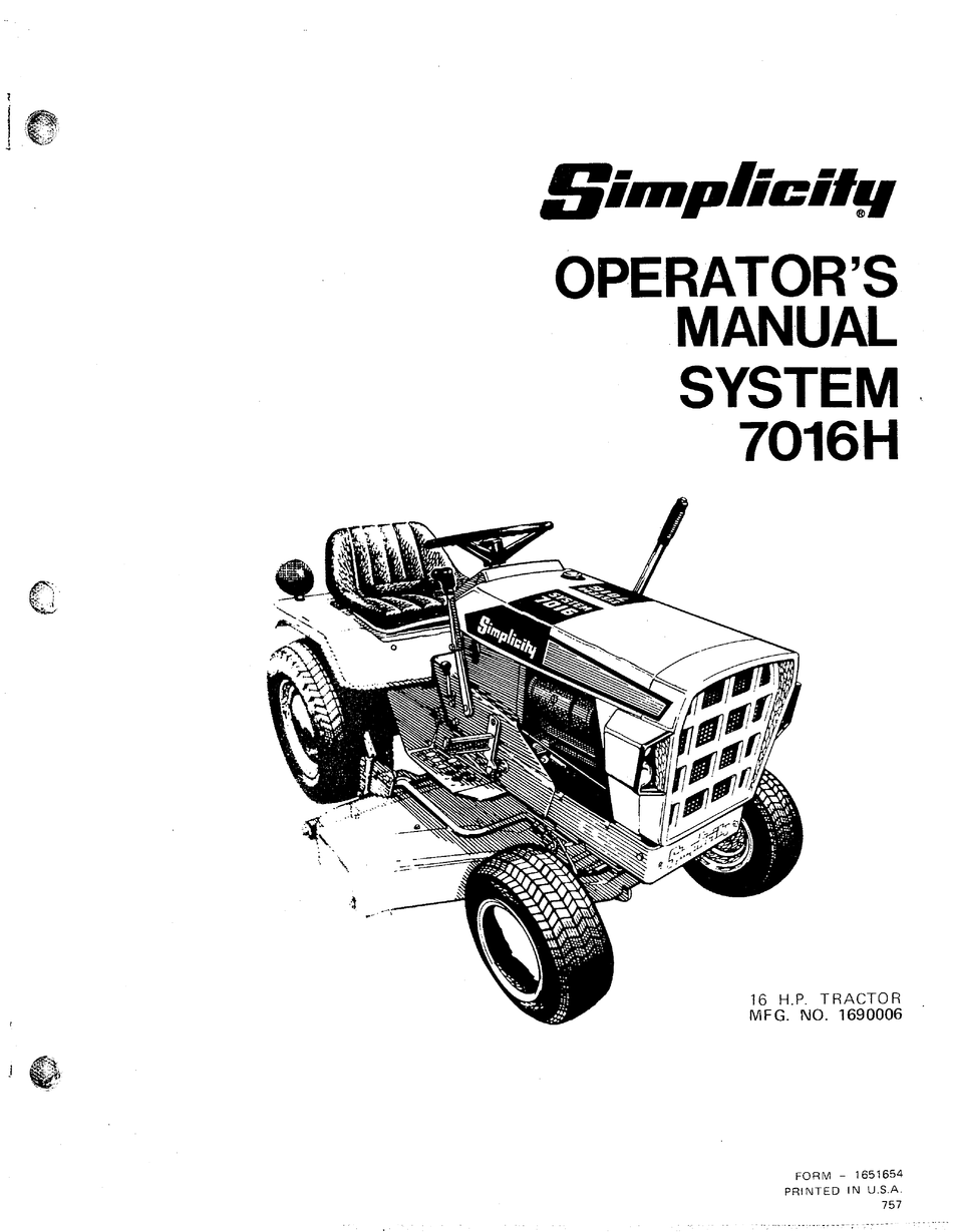 SIMPLICITY 1690006 OPERATOR