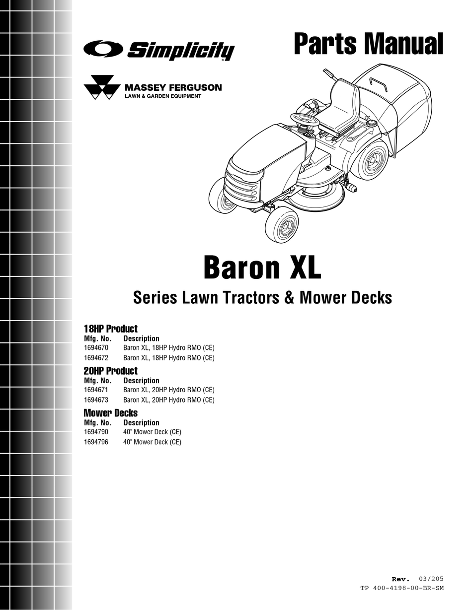 Simplicity Baron Xl Parts Manual Pdf Download Manualslib