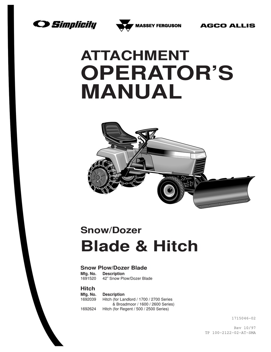 SIMPLICITY HITCH 1692039 OPERATOR'S MANUAL Pdf Download | ManualsLib
