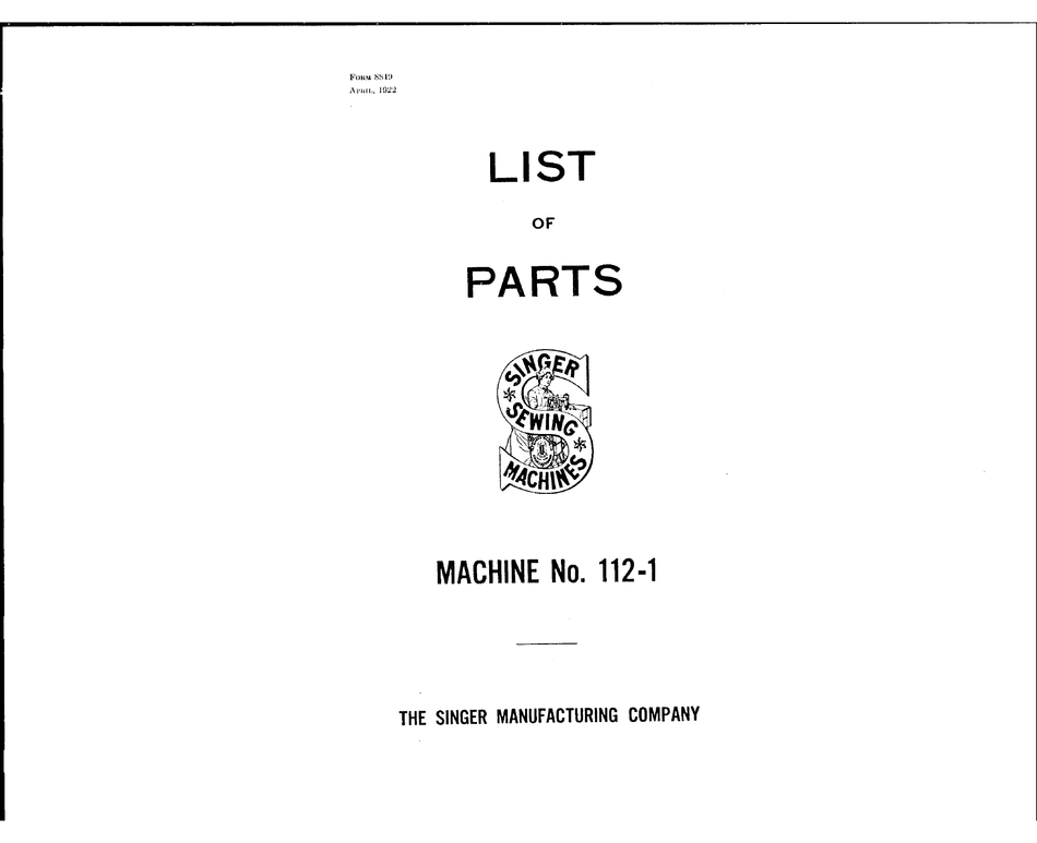 Singer 112w140 Industrial Sewing Machine List of Parts Booklet Manual 1945