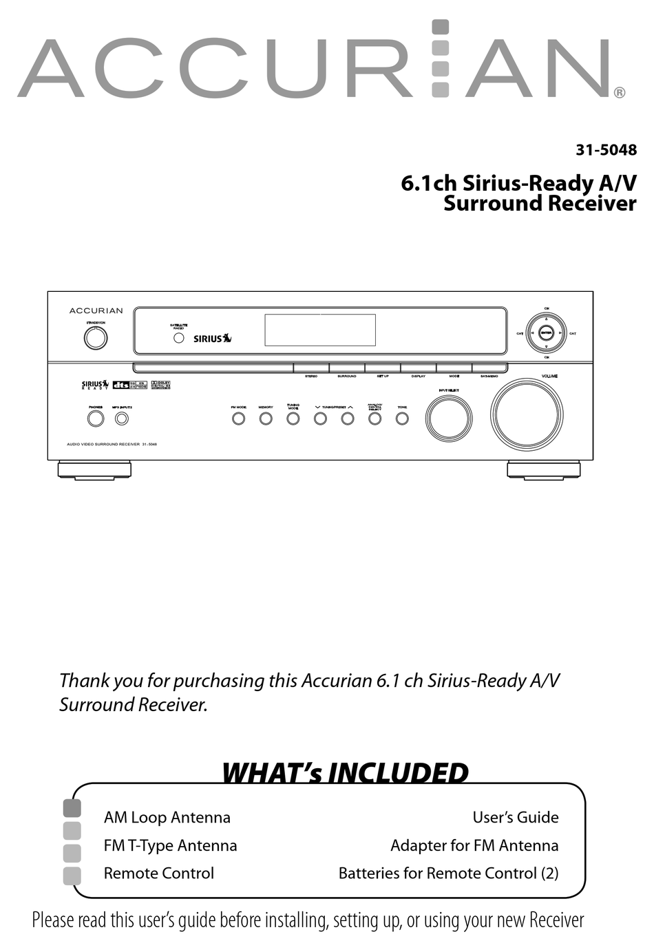 ACCURIAN 6.1CH SIRIUSREADY A/V SURROUND RECEIVER USER MANUAL Pdf Download ManualsLib