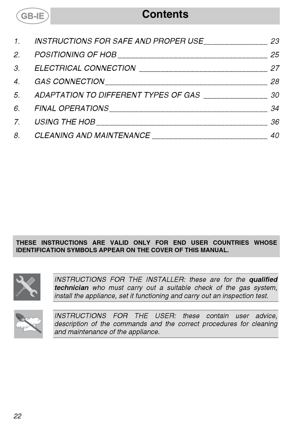 SMEG GCO90XG INSTRUCTIONS FOR INSTALLATION AND USE MANUAL Pdf Download