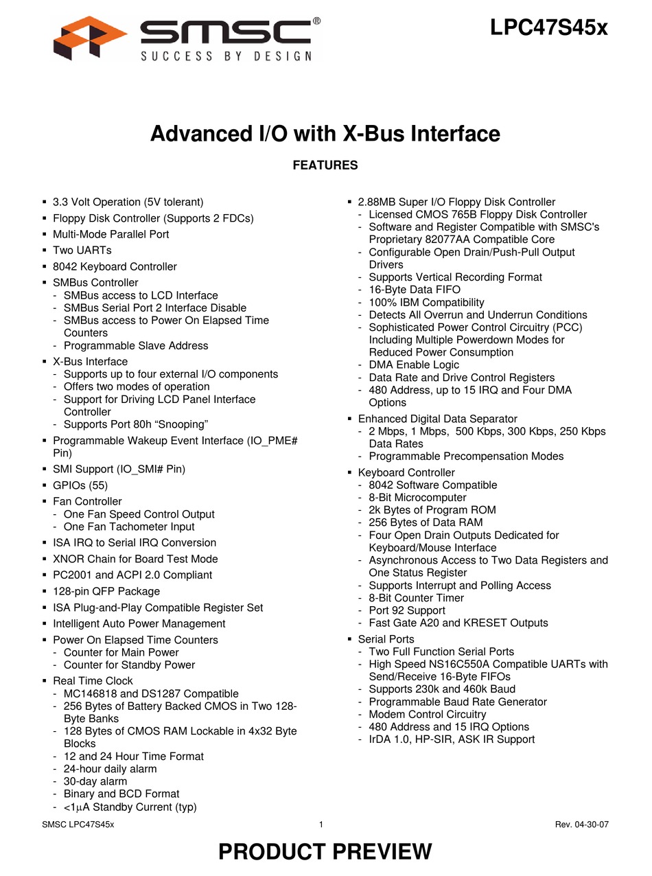 smsc-lpc47s45x-specification-sheet-pdf-download-manualslib