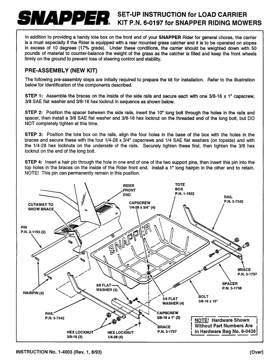 SNAPPER 60197 SETUP INSTRUCTIONS Pdf Download ManualsLib