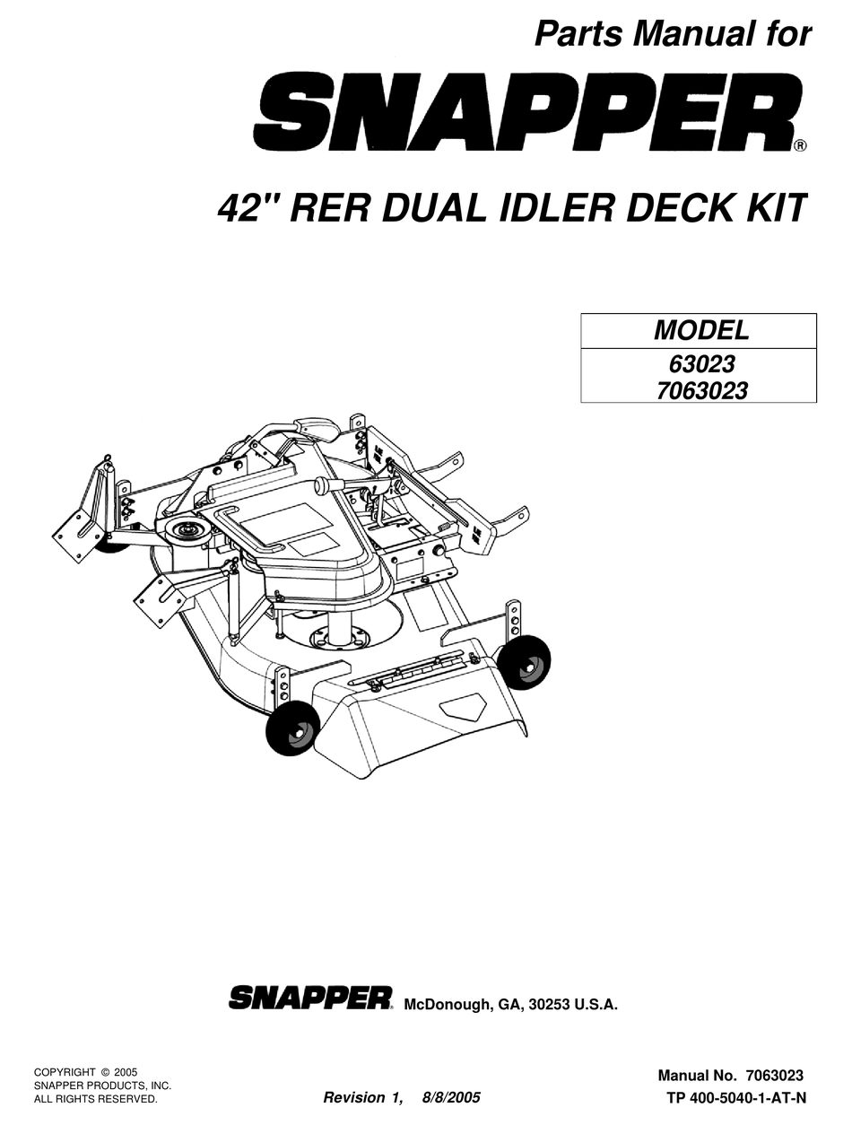 SNAPPER 63023 PARTS MANUAL Pdf Download ManualsLib
