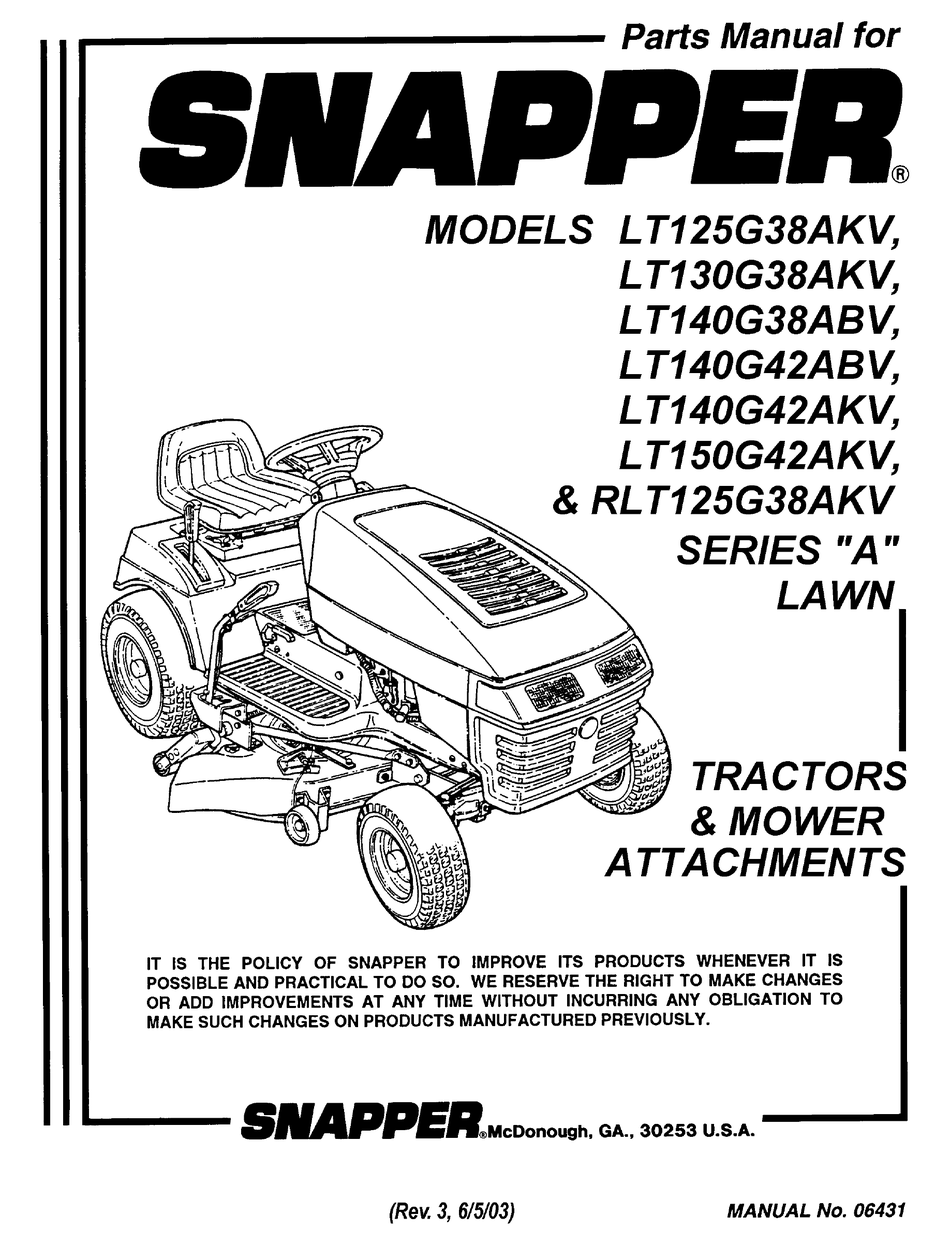 SNAPPER LT125G38AKV PARTS MANUAL Pdf Download ManualsLib