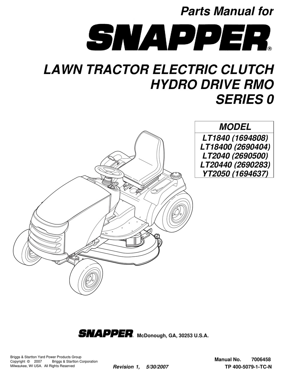 SNAPPER LT1840 (1694808) PARTS MANUAL Pdf Download | ManualsLib