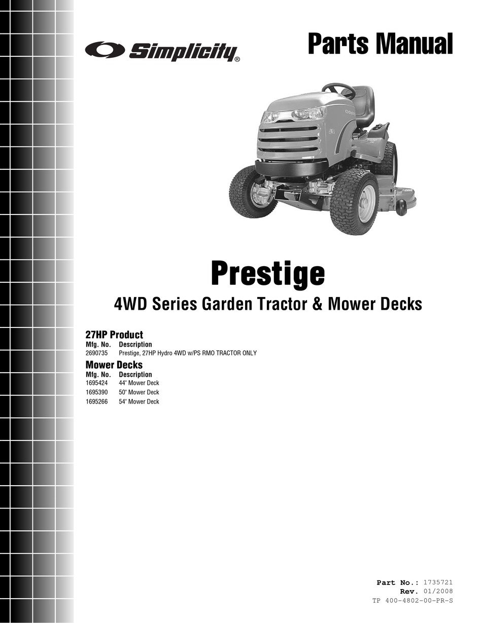SIMPLICITY PRESTIGE 4WD SERIES PARTS MANUAL Pdf Download ManualsLib