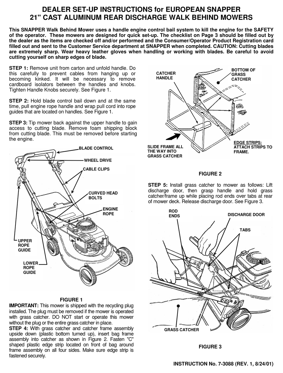 SNAPPER WALK BEHING MOWER SETUP INSTRUCTIONS Pdf Download | ManualsLib