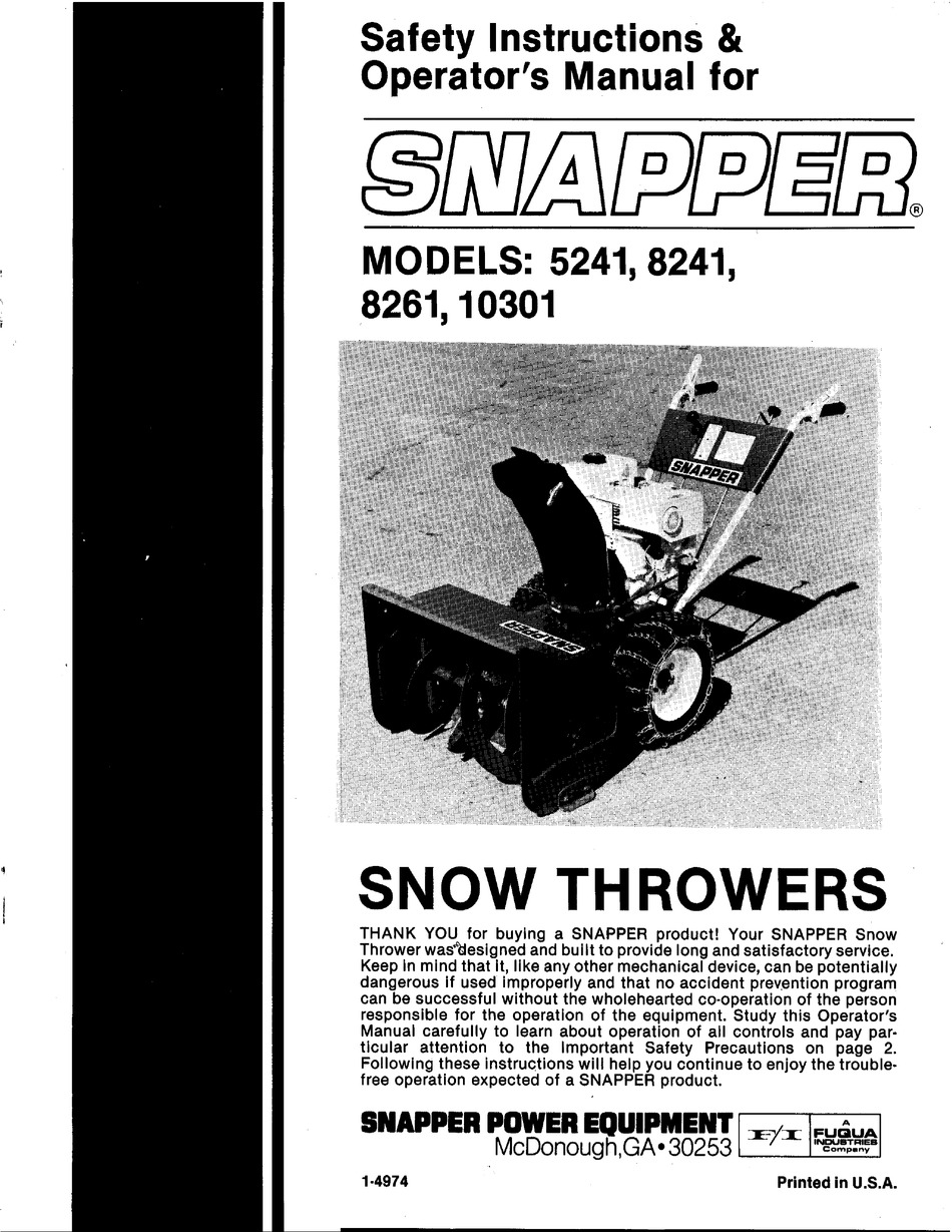 SNAPPER 10301 SAFETY INSTRUCTIONS & OPERATOR'S MANUAL Pdf Download ...