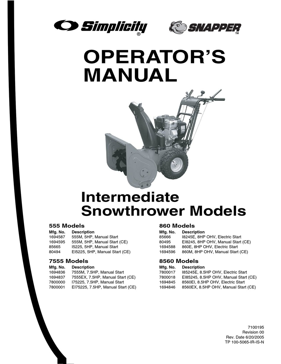 Snapper 860 Operator S Manual Pdf Download Manualslib