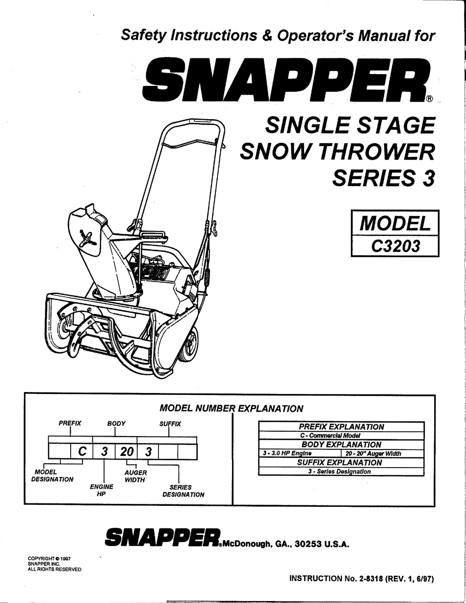 SNAPPER C3203 SAFETY INSTRUCTIONS & OPERATOR'S MANUAL Pdf Download ...