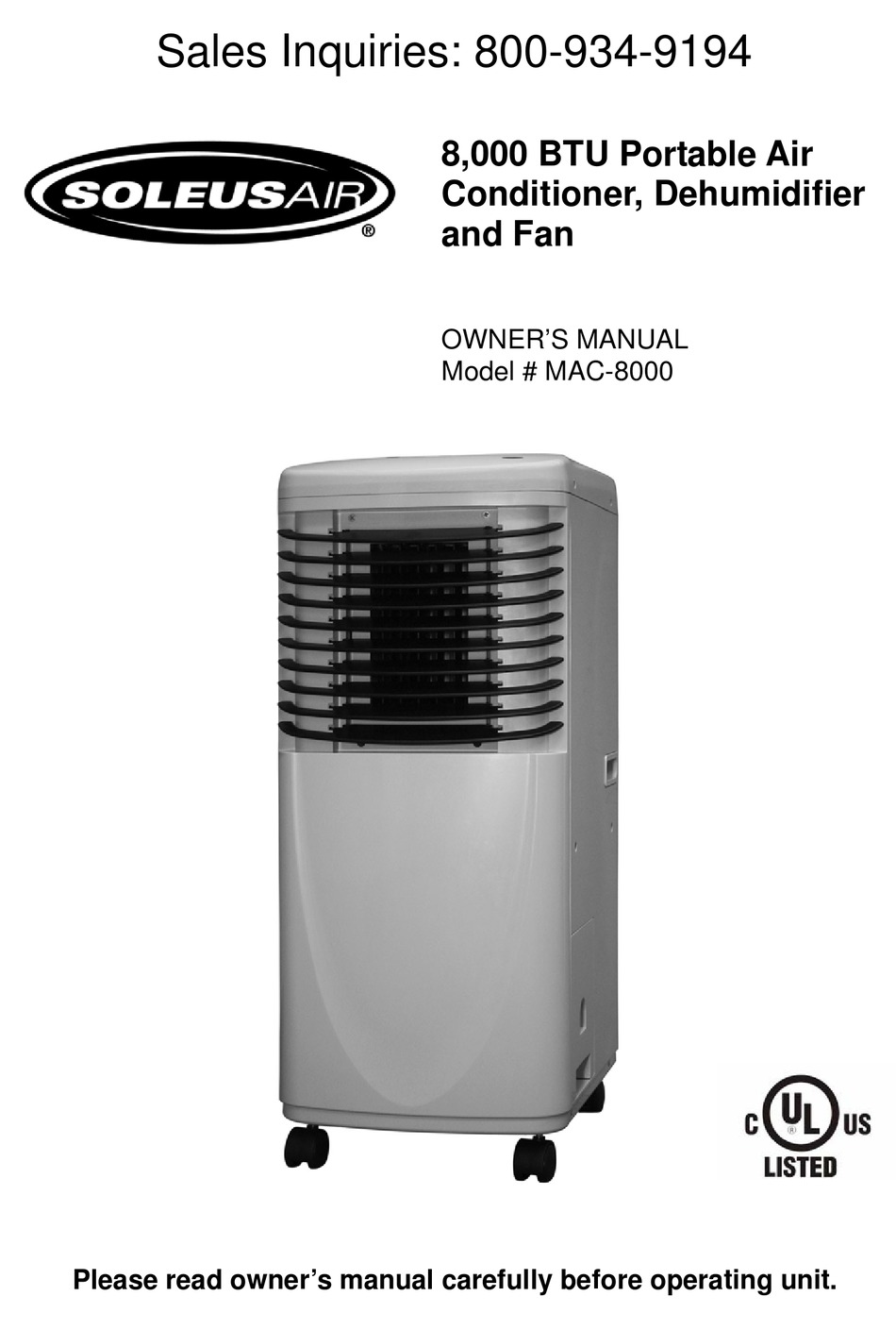 SOLEUS AIR MAC-8000 OWNER'S MANUAL Pdf Download | ManualsLib