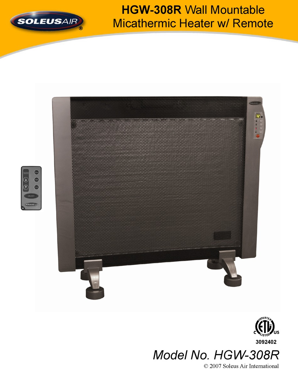 SOLEUS AIR HGW-308R OWNER'S MANUAL Pdf Download | ManualsLib
