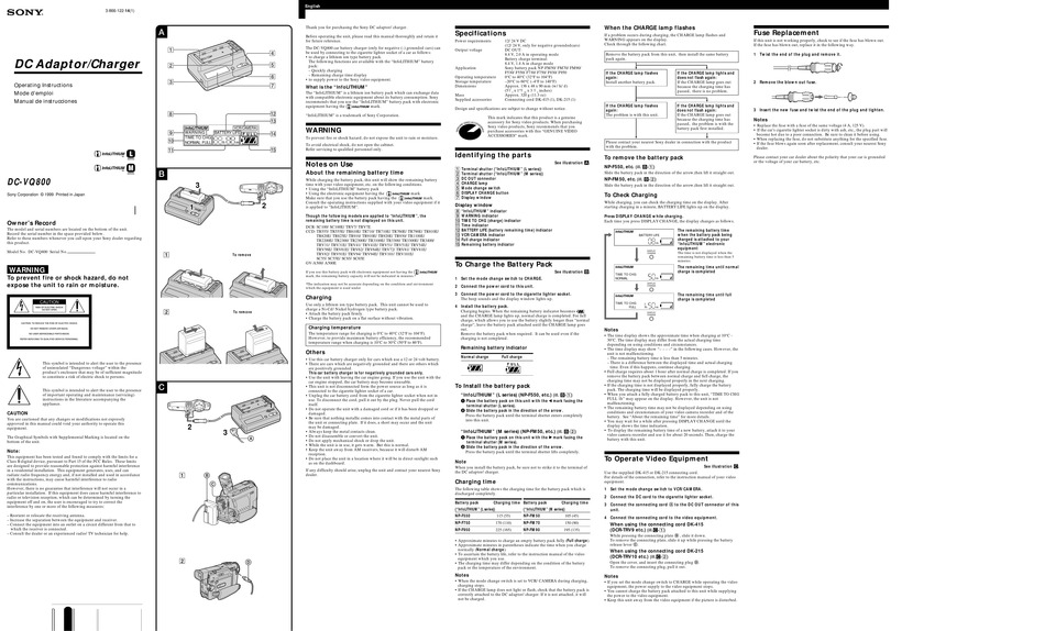 SONY DC-VQ800 PRIMARY OPERATING INSTRUCTIONS Pdf Download | ManualsLib